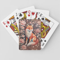 Elegant Pink Floral Fox William Morris Inspired Playing Cards