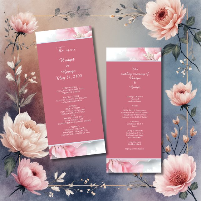 Elegant Pink Floral Frame Soft Pastel Glow wedding Program (Creator Uploaded)