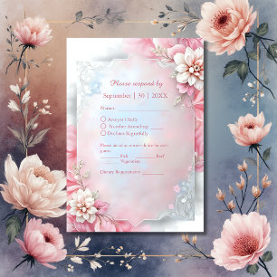 Elegant Pink Floral Frame Soft Pastel Glow wedding RSVP Card