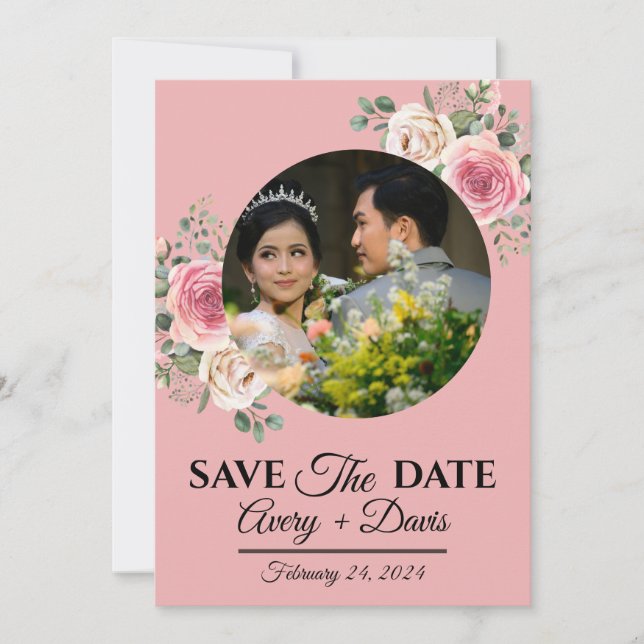 Elegant Pink Floral Fully Editable Save the Date Invitation (Front)
