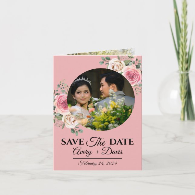 Elegant Pink Floral Fully Editable Save the Date Invitation (Front)