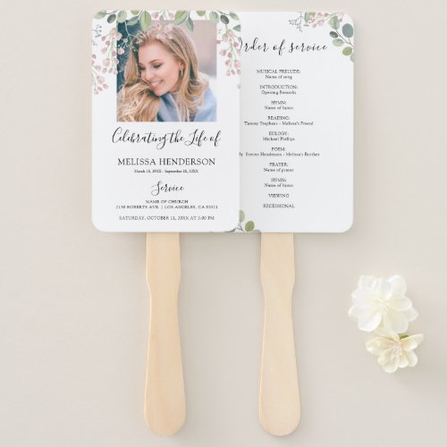 Elegant Pink Floral  Funeral Program Set of Fans