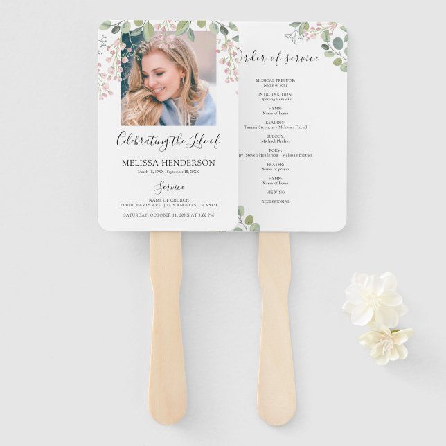 Elegant Pink Floral | Funeral Program Set of Fans (Front and Back)