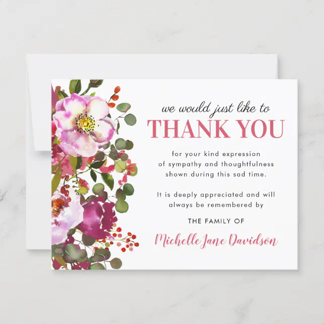 Elegant Pink Floral Funeral Thank You Zazzle