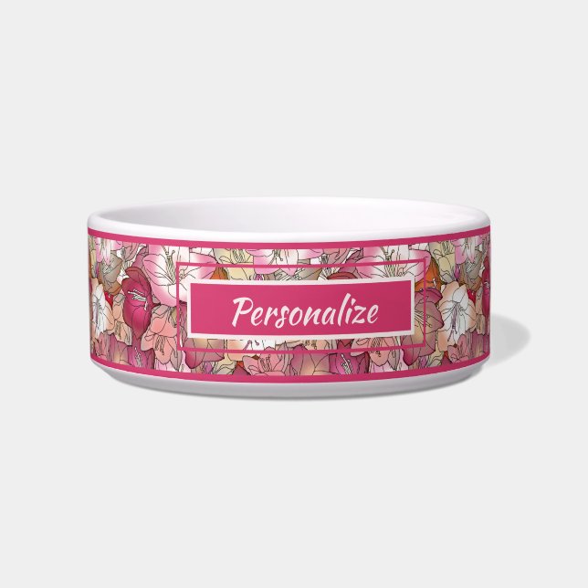 Elegant Pink Floral Garden Bouquet Cat Dog Bowl (Front)
