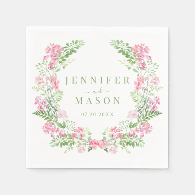 Elegant Pink Floral Garden Summer Wedding Paper  Napkins (Front)