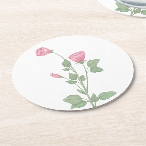 Elegant Pink Floral Garden Wedding Party Round Paper Coaster