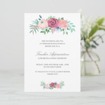 Elegant Pink Floral Garland Teachers Day Invitation | Zazzle