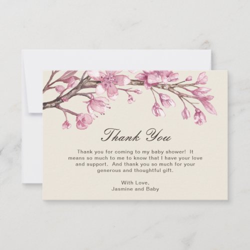Elegant Pink Floral Girl Baby Shower Thank You Card