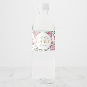 Elegant Pink Floral Girl Baby Shower Water Bottle Label