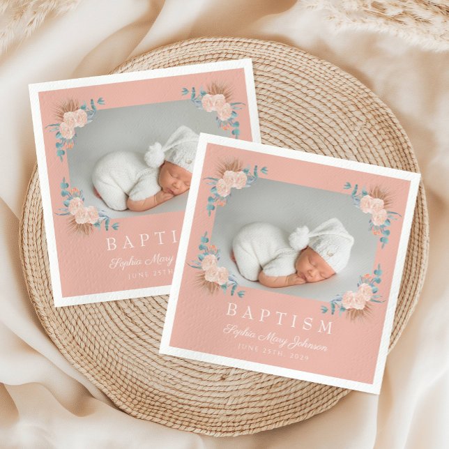 Elegant Pink Floral Girl Baptism Photo Napkins (Elegant Pink Floral Girl Baptism Photo Napkins)