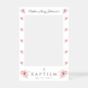 Elegant Pink Floral Girl Baptism Selfie Frame