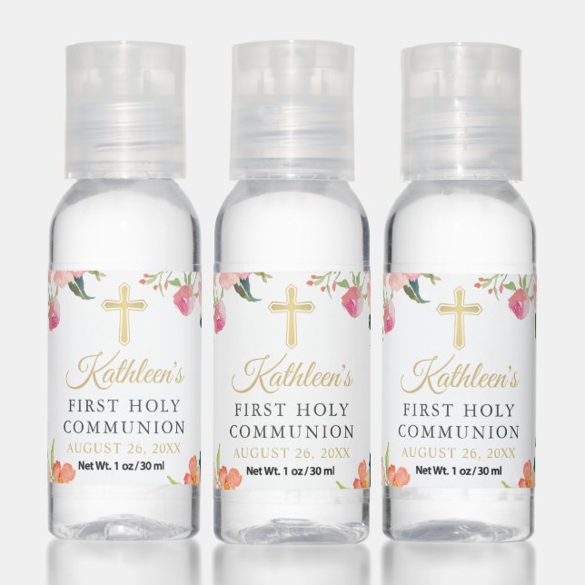 Elegant Pink Floral Girl First Holy Communion Hand Sanitizer (Set)