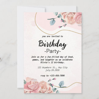Elegant Pink Floral Girls Birthday Invitation