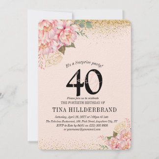 Elegant Pink Floral &  Glitter 40th Birthday Party