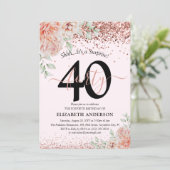 Elegant Pink Floral & Glitter 40th Birthday Party Invitation | Zazzle