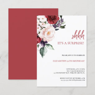 Elegant Pink Floral & Glitter 50th Birthday Party Invitation