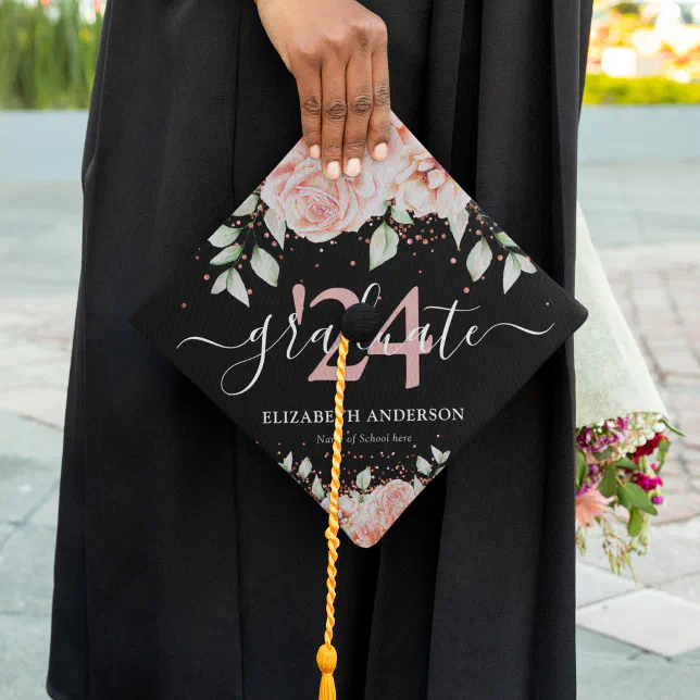 Elegant Pink Floral And Glitter Graduate Graduation Cap Topper Zazzle 4274