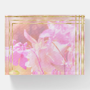 Elegant Pink Floral Gold Border Office Desk Glass Paperweight