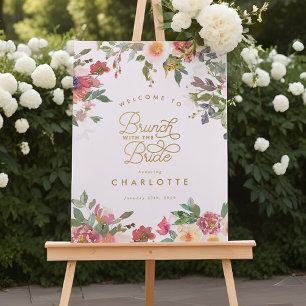 Elegant Pink Floral Gold Bridal Shower Brunch Sign