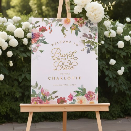 Elegant Pink Floral Gold Bridal Shower Brunch Sign