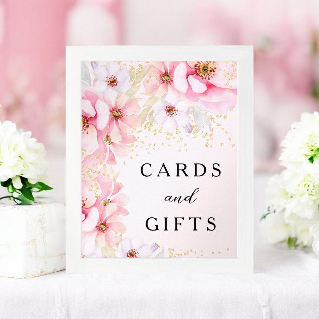 Elegant Pink Floral Gold Glitter Cards Gifts Poster (Elegant Pink Floral Gold Glitter Cards Gifts Poster)