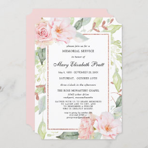 Elegant Pink Floral Gold Memorial Service Invitati Invitation