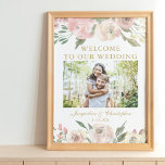 Elegant Pink Floral Gold Photo Wedding Welcome Poster at Zazzle
