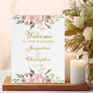 Elegant Pink Floral Gold Welcome to our Wedding Foam Board