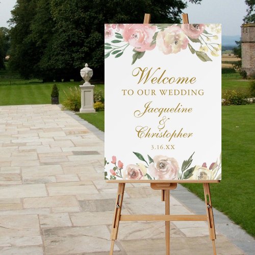 Elegant Pink Floral Gold Welcome to our Wedding Foam Board