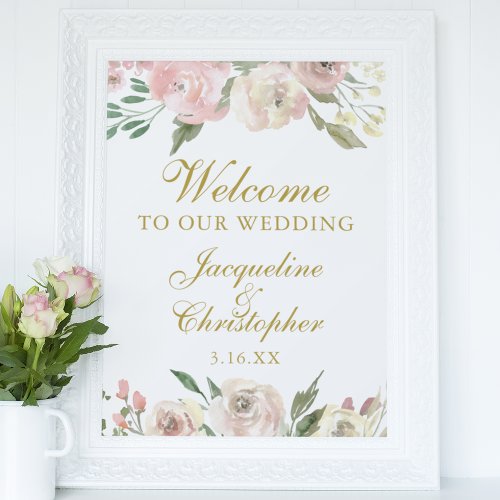 Elegant Pink Floral Gold Welcome to our Wedding Poster