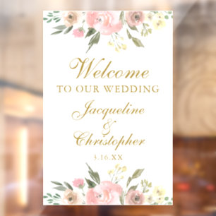 Elegant Pink Floral Gold Welcome to our Wedding Window Cling