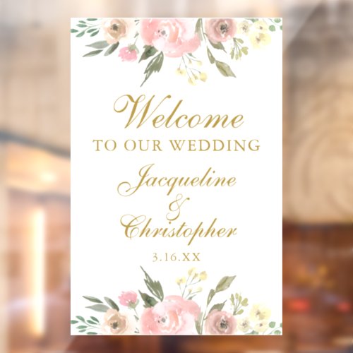 Elegant Pink Floral Gold Welcome to our Wedding  Window Cling