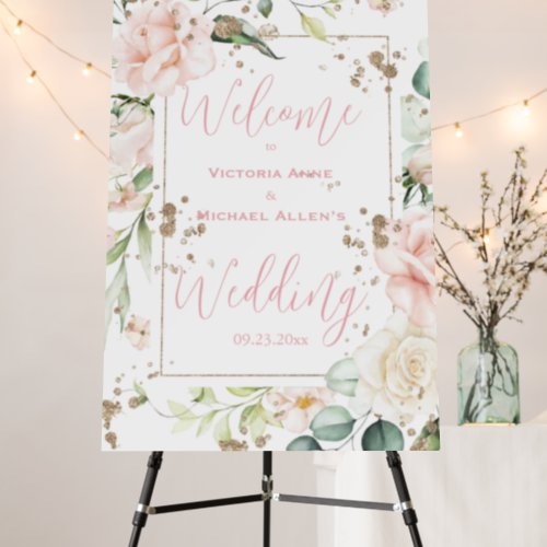 Elegant Pink Floral Gold Welcome Wedding Foam Board