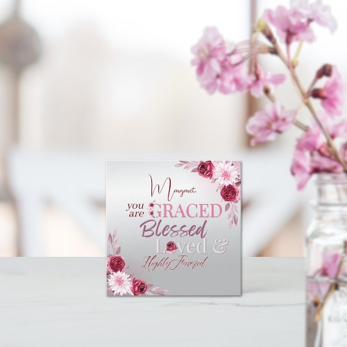 Elegant Pink Floral Graced Blessed Loved  Note Card