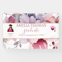 Elegant Pink Floral Graduation Banner