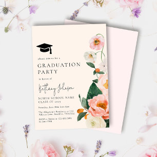 Elegant Pink Floral Graduation Party Invitation