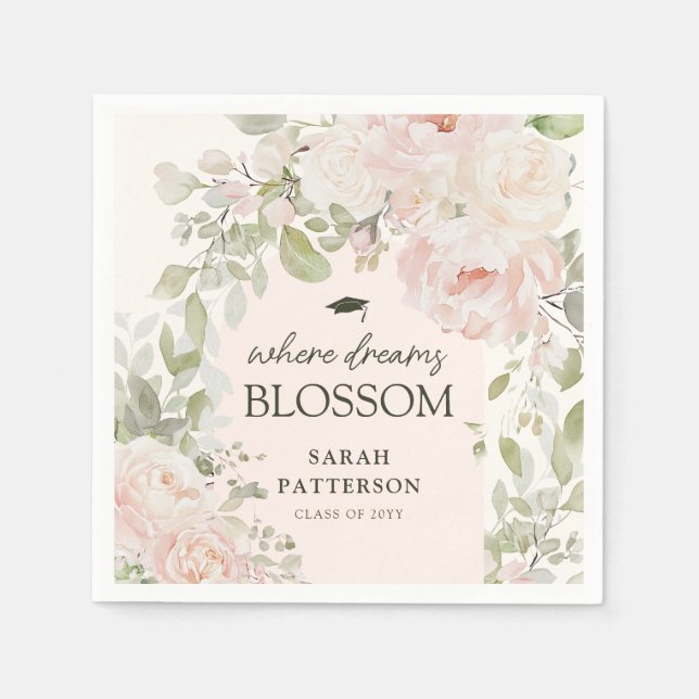 Elegant Pink Floral Graduation Party Napkins (Front)