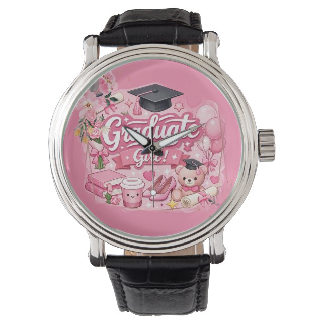 Elegant Pink Floral Graduation Party watch (Front)