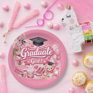 Elegant Pink Floral Graduation Party watch Paper Plates