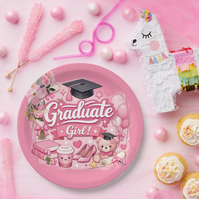 Elegant Pink Floral Graduation Party watch Paper Plates (Party)