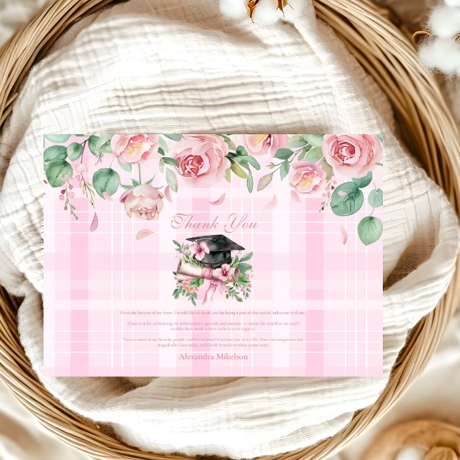 Elegant  Pink Floral Graduation Thank You Card (Creator Uploaded)