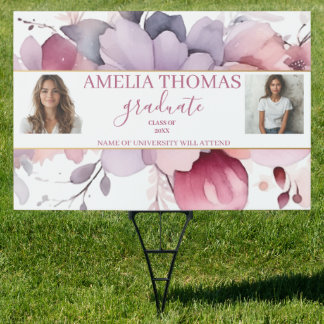 Elegant Pink Floral Graduation Yard Sign
