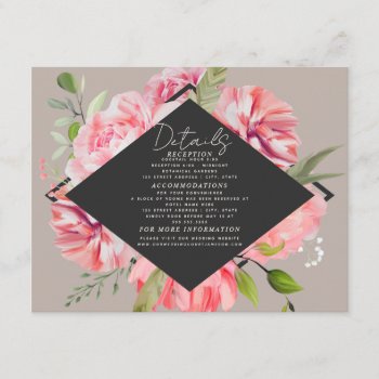 Elegant Pink Floral Gray Wedding Reception Details Enclosure Card by JillsPaperie at Zazzle