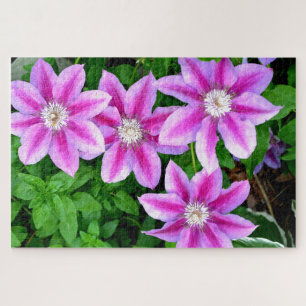 Elegant pink floral green botanical  jigsaw puzzle