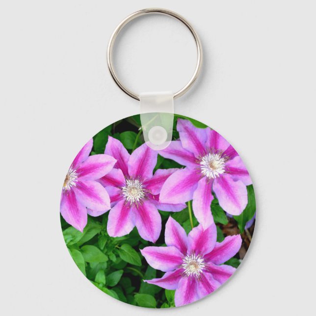 Elegant pink floral green botanical  keychain (Front)