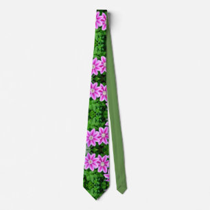Elegant pink floral green botanical tie