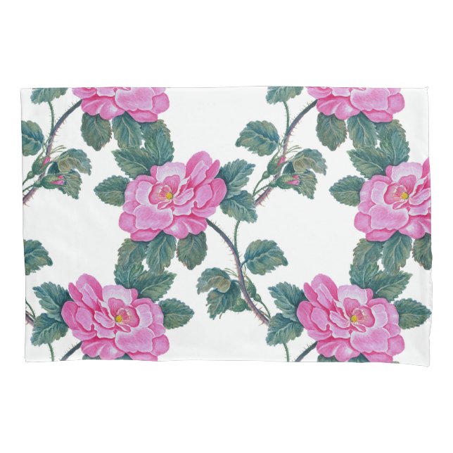 Elegant Pink Floral Green Vines Pattern | Pillow Case (Front-Left)