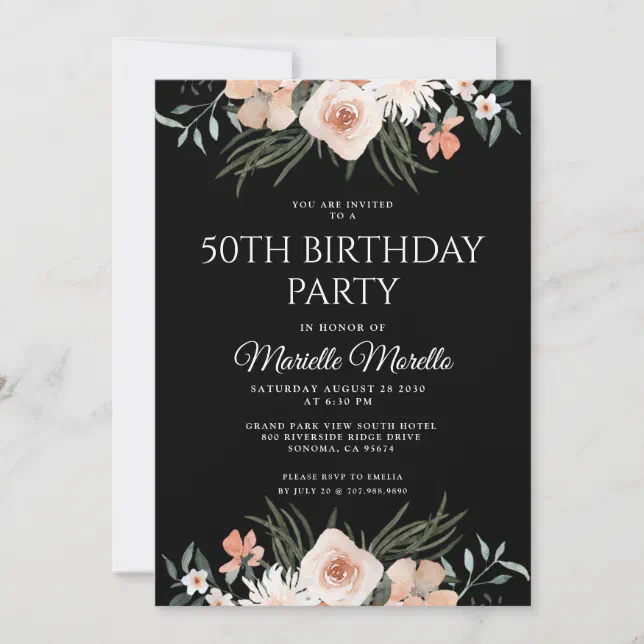 Elegant Pink Floral Greenery 50th Birthday Party I Invitation | Zazzle