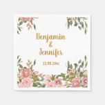 Elegant Pink Floral Greenery and gold Wedding Napkins